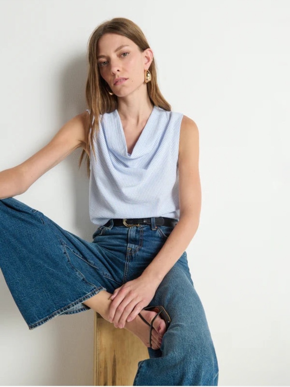 NWT Nation La Light Blue Ribbed Cowl Neck Tank Top